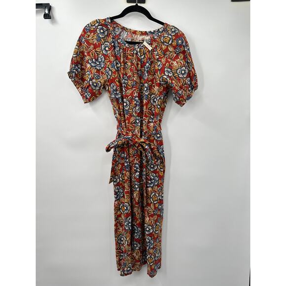FAHERTY NWT Carmel LInen Blend Red Floral Tie Waist Dress // XS - Picture 5 of 15